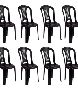 Kit com 8 Cadeira Plástico Bistrô Preta Sem Braço - 182kg - Mor