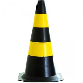 Cone de Sinalização Preto com Amarelo - Altura 50cm